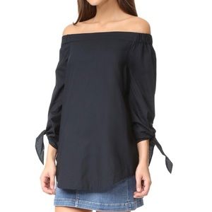 Free People Tie Sleeve Off The Shoulder Strapless Navy Blue Top